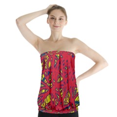 Yellow And Red Neon Design Strapless Top by Valentinaart