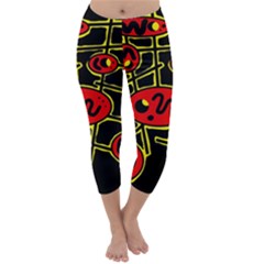 Red And Yellow Hot Design Capri Winter Leggings  by Valentinaart
