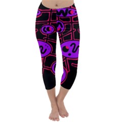 Purple And Red Abstraction Capri Winter Leggings  by Valentinaart
