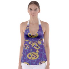 Purple And Yellow Abstraction Babydoll Tankini Top by Valentinaart