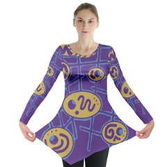 Purple And Yellow Abstraction Long Sleeve Tunic  by Valentinaart