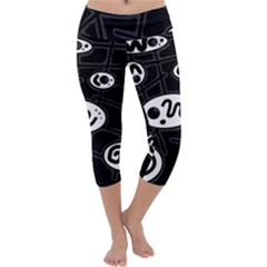 Black And White Crazy Abstraction  Capri Yoga Leggings by Valentinaart