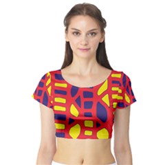 Red, Yellow And Blue Decor Short Sleeve Crop Top (tight Fit) by Valentinaart