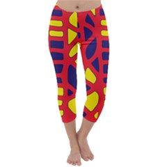 Red, Yellow And Blue Decor Capri Winter Leggings  by Valentinaart