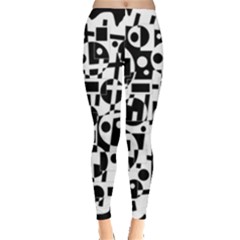 Black And White Abstract Chaos Leggings  by Valentinaart