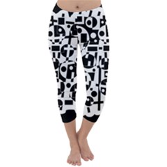 Black And White Abstract Chaos Capri Winter Leggings  by Valentinaart