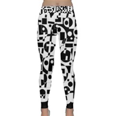 Black And White Abstract Chaos Yoga Leggings  by Valentinaart