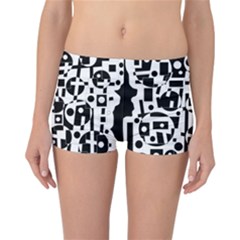 Black And White Abstract Chaos Reversible Boyleg Bikini Bottoms by Valentinaart