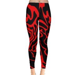 Red And Black Decor Leggings  by Valentinaart