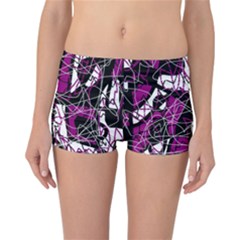 Purple, White, Black Abstract Art Reversible Boyleg Bikini Bottoms by Valentinaart