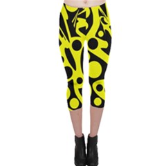 Black And Yellow Abstract Desing Capri Leggings  by Valentinaart