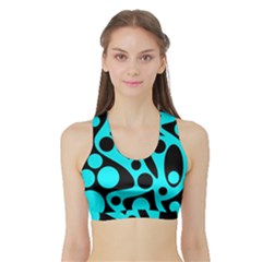 Cyan And Black Abstract Decor Sports Bra With Border by Valentinaart