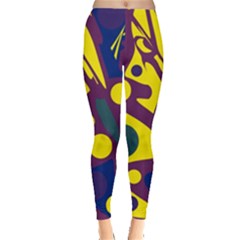 Deep Blue And Yellow Decor Leggings  by Valentinaart
