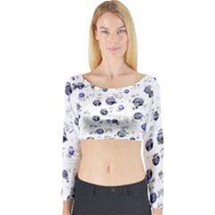 White And Deep Blue Soul Long Sleeve Crop Top by Valentinaart