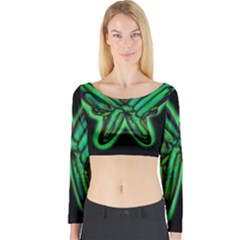 Green Neon Butterfly Long Sleeve Crop Top by Valentinaart