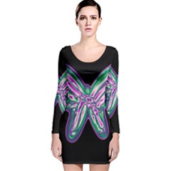 Neon Butterfly Long Sleeve Velvet Bodycon Dress by Valentinaart