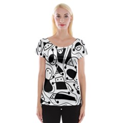 Playful Abstract Art - White And Black Women s Cap Sleeve Top by Valentinaart