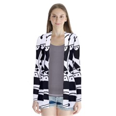 Playful Abstract Art - White And Black Drape Collar Cardigan by Valentinaart