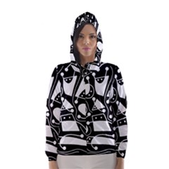 Playful Abstract Art - Black And White Hooded Wind Breaker (women) by Valentinaart