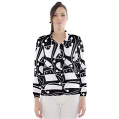 Playful Abstract Art - Black And White Wind Breaker (women) by Valentinaart