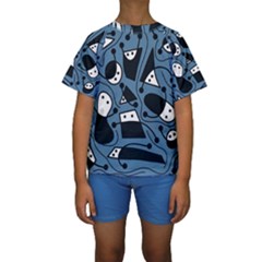 Playful Abstract Art - Blue Kid s Short Sleeve Swimwear by Valentinaart