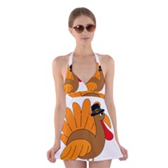 Thanksgiving Turkey - Transparent Halter Swimsuit Dress by Valentinaart