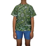 Green Boho Flower Pattern Zz0105  Kid s Short Sleeve Swimwear