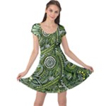 Green Boho Flower Pattern Zz0105  Cap Sleeve Dresses