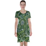 Green Boho Flower Pattern Zz0105  Short Sleeve Nightdress