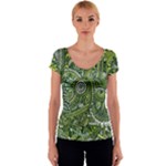 Green Boho Flower Pattern Zz0105  Women s V-Neck Cap Sleeve Top