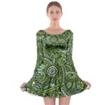 Green Boho Flower Pattern Zz0105  Long Sleeve Skater Dress