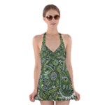 Green Boho Flower Pattern Zz0105  Halter Swimsuit Dress