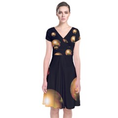 Golden Pearls Short Sleeve Front Wrap Dress by Valentinaart