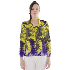 Yellow And Purple Splatter Paint Pattern Wind Breaker (women) by traceyleeartdesigns