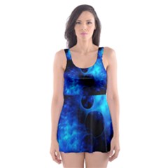 Blue Universe Fractal Pattern Skater Dress Swimsuit by traceyleeartdesigns