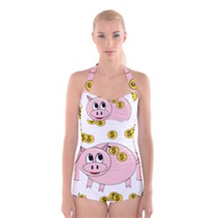 Piggy Bank  Boyleg Halter Swimsuit  by Valentinaart