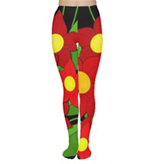Red Flowers Women s Tights by Valentinaart