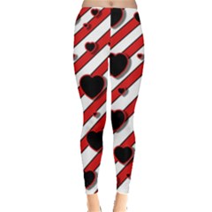 Black And Red Harts Leggings  by Valentinaart
