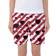 Black And Red Harts Women s Basketball Shorts by Valentinaart
