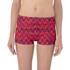 Red Wavey Squiggles Boyleg Bikini Bottoms by BrightVibesDesign