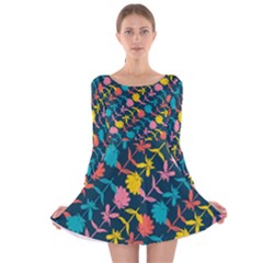 Colorful Floral Pattern Long Sleeve Velvet Skater Dress by DanaeStudio