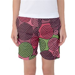 Red And Green Hypnoses Women s Basketball Shorts by Valentinaart