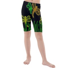 Neon Dragonflies Kid s Mid Length Swim Shorts by Valentinaart