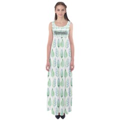 Green Watercolour Leaves Pattern Empire Waist Maxi Dress by TanyaDraws