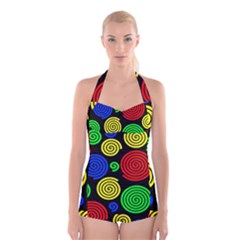 Colorful Hypnoses Boyleg Halter Swimsuit  by Valentinaart