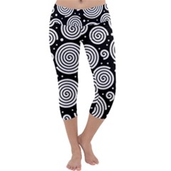 Black And White Hypnoses Capri Yoga Leggings by Valentinaart