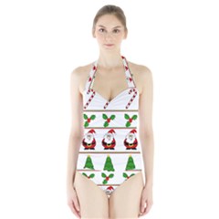 Christmas Pattern Halter Swimsuit by Valentinaart