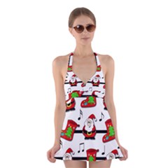 Christmas Song Halter Swimsuit Dress by Valentinaart