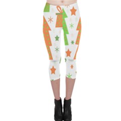 Christmas Design - Green And Orange Capri Leggings  by Valentinaart