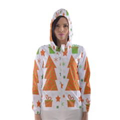 Christmas Design - Green And Orange Hooded Wind Breaker (women) by Valentinaart